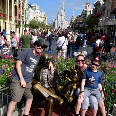 Posing with Roy Disney and Minnie Mouse